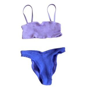 Hunza G Gigi Crinkle Square Neckline Lilac Top & Bright Purple Bikini Bottom OS